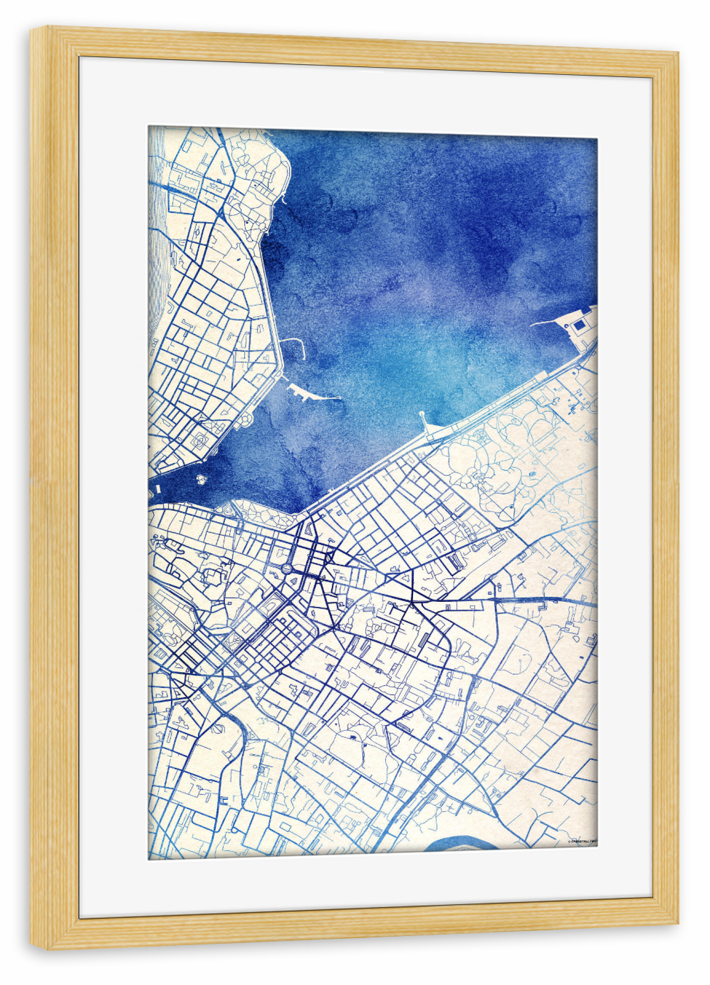 Poster mit Rahmen kiefer "Genf Schweiz Blue Infusion Map II" artboxONE - Städte,Reise,Kartografie - Städte,Stadtkarte,Wasserfarbe,Rosequartz