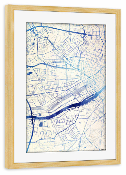 Poster mit Rahmen kiefer "Frankfurt-am-Main Deutschland Blue Infusion Map I" artboxONE - Städte,Reise,Kartografie
