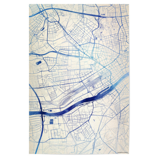 Poster "Frankfurt-am-Main Deutschland Blue Infusion Map I" artboxONE - Städte,Reise,Kartografie - Städte,Stadtkarte,Wasserfarbe,Rosequartz