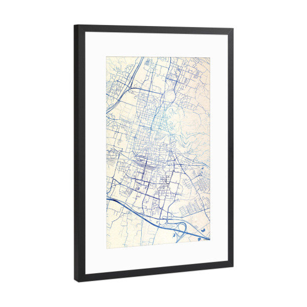 Poster mit Rahmen Schwarz (Metallic) "Brescia Italien Blue Infusion Map I" artboxONE - Städte,Reise,Kartografie