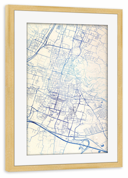 Poster mit Rahmen kiefer "Brescia Italien Blue Infusion Map I" artboxONE - Städte,Reise,Kartografie - Städte,Stadtkarte,Wasserfarbe,Rosequartz