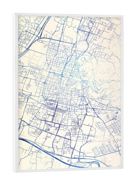 Poster mit weißem Rahmen "Brescia Italien Blue Infusion Map I" artboxONE - Städte,Reise,Kartografie - Städte,Stadtkarte,Wasserfarbe,Rosequartz