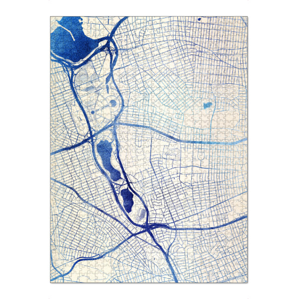 Puzzle Ravensburger "Queens USA Blue Infusion Map II" artboxONE - Städte,Reise,Kartografie - Städte,Stadtkarte,Wasserfarbe,Rosequartz - Bild städte