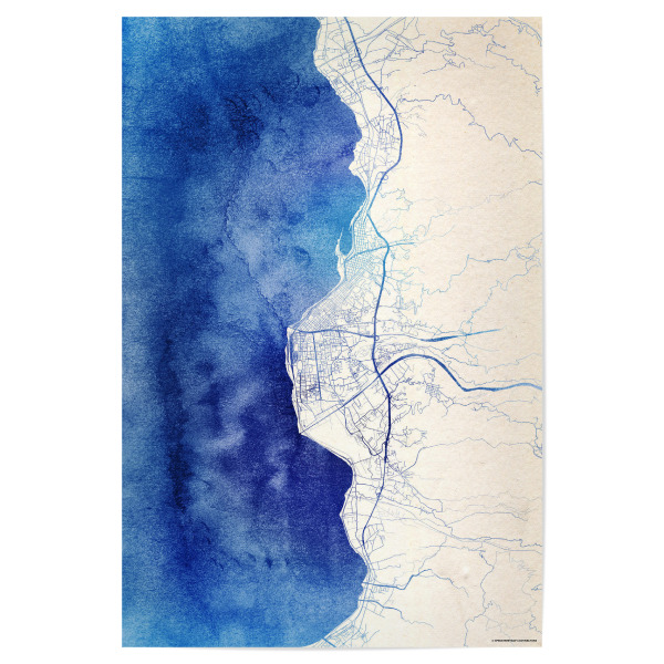 Poster "Reggio-Calabria Italien Blue Infusion Map II" artboxONE - Städte,Reise,Kartografie - Städte,Stadtkarte,Wasserfarbe,Rosequartz