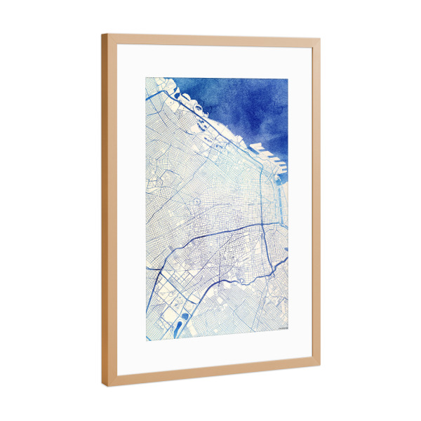 Poster mit Rahmen Kupfer "Buenos-Aires Argentinien Blue Infusion Map I" artboxONE - Städte,Reise,Kartografie