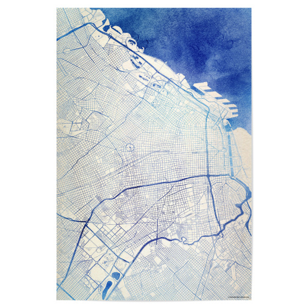 Poster 30x20 cm "Buenos-Aires Argentinien Blue Infusion Map I" artboxONE - Städte,Reise,Kartografie - Städte,Stadtkarte,Wasserfarbe,Rosequartz