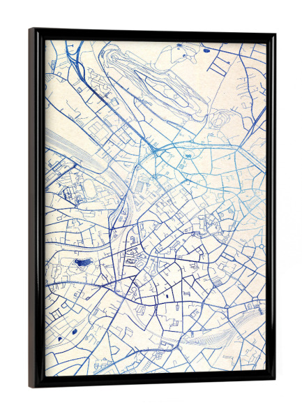 Poster mit schwarzem Rahmen "Aachen Deutschland Blue Infusion Map II" artboxONE - Städte,Reise,Kartografie - Städte,Stadtkarte,Wasserfarbe,Rosequartz
