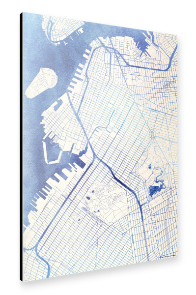 Alu-Dibond "Brooklyn USA Blue Infusion Map I" 30x20 cm artboxONE