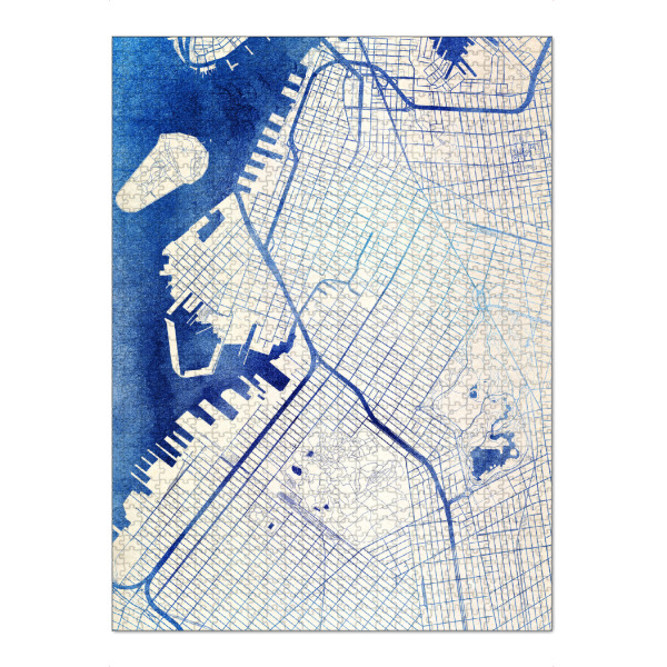 Puzzle Ravensburger "Brooklyn USA Blue Infusion Map I" artboxONE - Städte,Reise,Kartografie - Städte,Stadtkarte,Wasserfarbe,Rosequartz - Bild städte