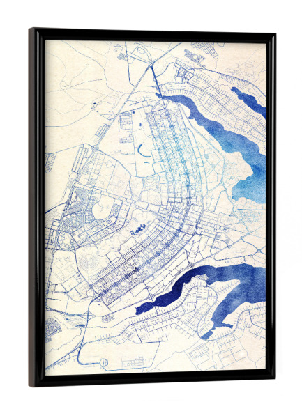 Poster mit schwarzem Rahmen "Brasilia Brasilien Blue Infusion Map I" artboxONE - Städte,Reise,Kartografie - Städte,Stadtkarte,Wasserfarbe,Rosequartz