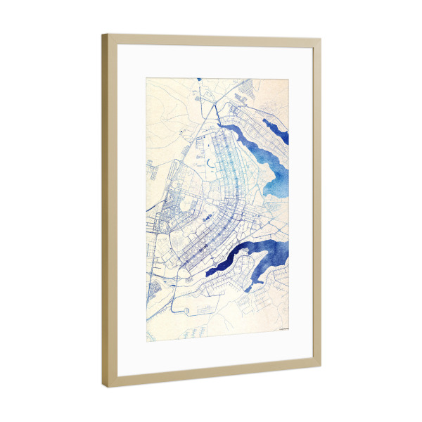 Poster mit Rahmen Gold "Brasilia Brasilien Blue Infusion Map I" artboxONE - Städte,Reise,Kartografie - Städte,Stadtkarte,Wasserfarbe,Rosequartz