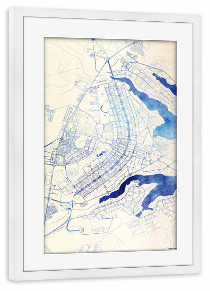Poster mit Rahmen weiß "Brasilia Brasilien Blue Infusion Map I" artboxONE - Städte,Reise,Kartografie - Städte,Stadtkarte,Wasserfarbe,Rosequartz