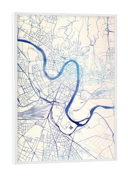 Poster mit weißem Rahmen "Verona Italien Blue Infusion Map II" artboxONE - Städte,Reise,Kartografie - Städte,Stadtkarte,Wasserfarbe,Rosequartz