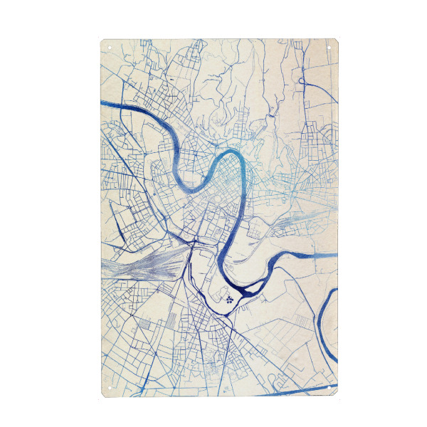 Holzbild "Verona Italien Blue Infusion Map II" artboxONE - Städte,Reise,Kartografie - Städte,Stadtkarte,Wasserfarbe,Rosequartz