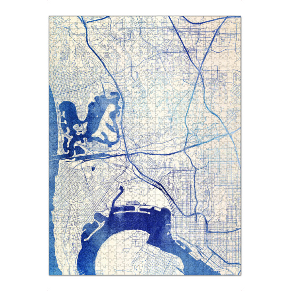 Puzzle Ravensburger "San-Diego USA Blue Infusion Map II" artboxONE - Städte,Reise,Kartografie - Städte,Stadtkarte,Wasserfarbe,Rosequartz
