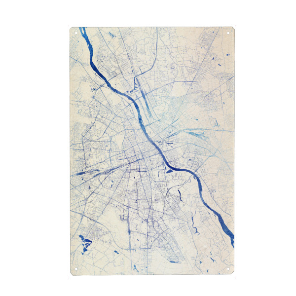 Metall Poster "Warschau Polen Blue Infusion Map I" artboxONE - Städte,Reise,Kartografie - Städte,Stadtkarte,Wasserfarbe,Rosequartz - Blechschild