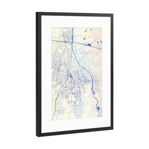 Poster mit Rahmen Schwarz (Metallic) "Augsburg Deutschland Blue Infusion Map I" artboxONE - Städte,Reise,Kartografie