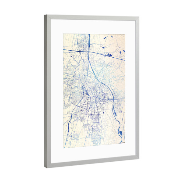 Poster mit Rahmen Silber "Augsburg Deutschland Blue Infusion Map I" artboxONE - Städte,Reise,Kartografie - Städte,Stadtkarte,Wasserfarbe,Rosequartz