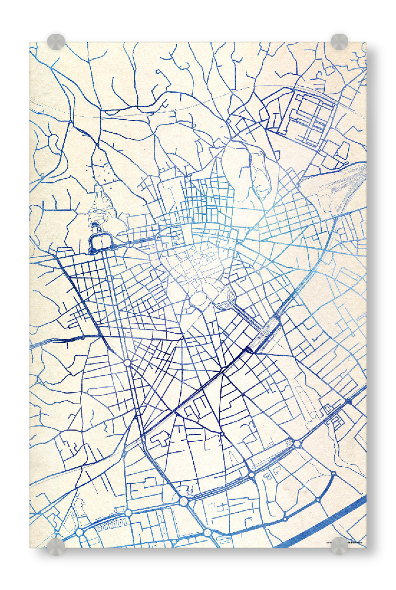 Acrylglasbild "Nîmes Frankreich Blue Infusion Map II" artboxONE - Städte,Reise,Kartografie - Städte,Stadtkarte,Wasserfarbe,Rosequartz