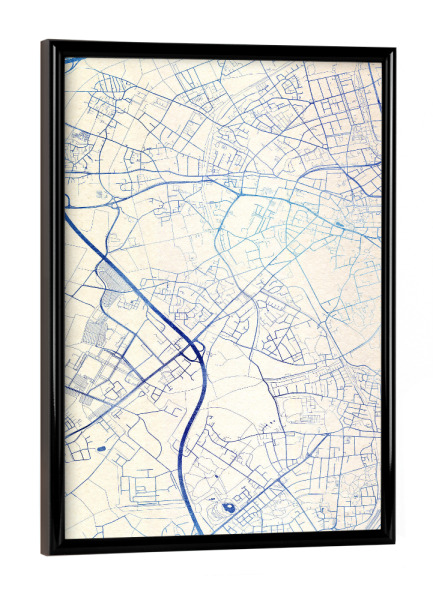 Poster mit schwarzem Rahmen "Mönchengladbach Deutschland Blue Infusion Map I" artboxONE - Städte,Reise,Kartografie