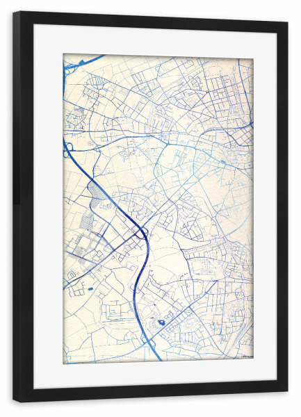 Poster mit Rahmen schwarz "Mönchengladbach Deutschland Blue Infusion Map I" artboxONE - Städte,Reise,Kartografie