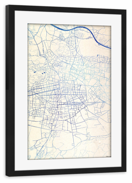 Poster mit Rahmen schwarz "Klagenfurt-am-Wörthersee Österreich Blue Infusion Map II" artboxONE - Städte,Reise,Kartografie