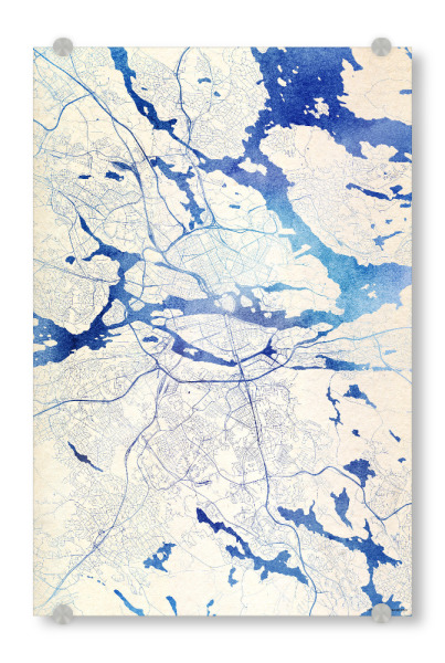 Acrylglasbild "Stockholm Schweden Blue Infusion Map I" artboxONE - Städte,Reise,Kartografie - Städte,Stadtkarte,Wasserfarbe,Rosequartz