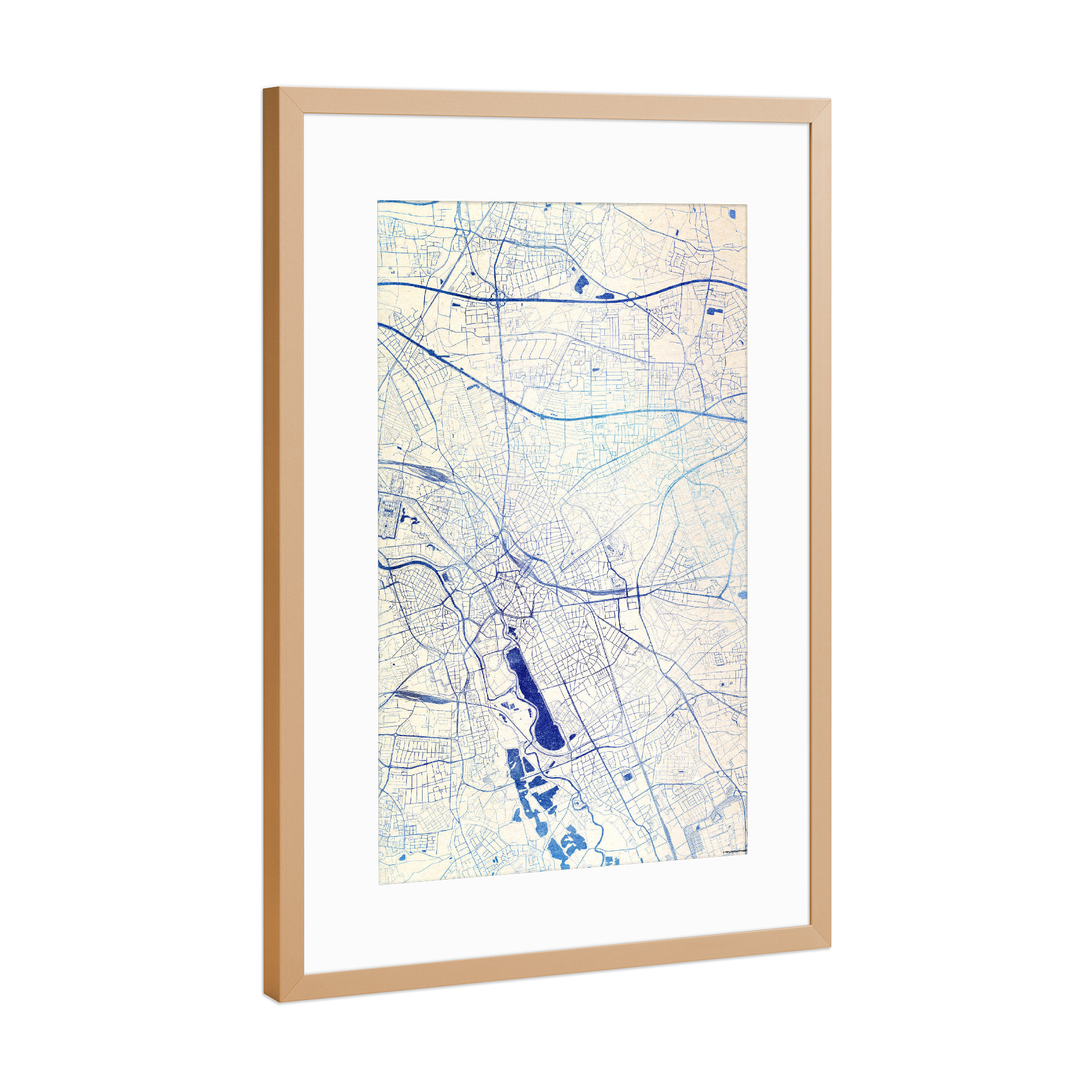 Poster mit Rahmen Kupfer "Hannover Deutschland Blue Infusion Map I" artboxONE - Städte,Reise,Kartografie - Städte,Stadtkarte,Wasserfarbe,Rosequartz