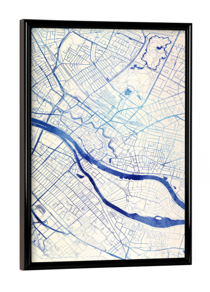 Poster mit schwarzem Rahmen "Bremen Deutschland Blue Infusion Map I" artboxONE - Städte,Reise,Kartografie - Städte,Stadtkarte,Wasserfarbe,Rosequartz