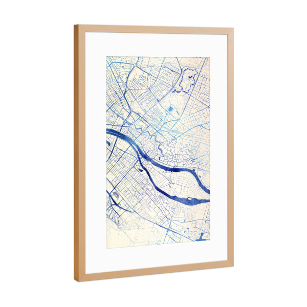 Poster mit Rahmen Kupfer "Bremen Deutschland Blue Infusion Map I" artboxONE - Städte,Reise,Kartografie - Städte,Stadtkarte,Wasserfarbe,Rosequartz
