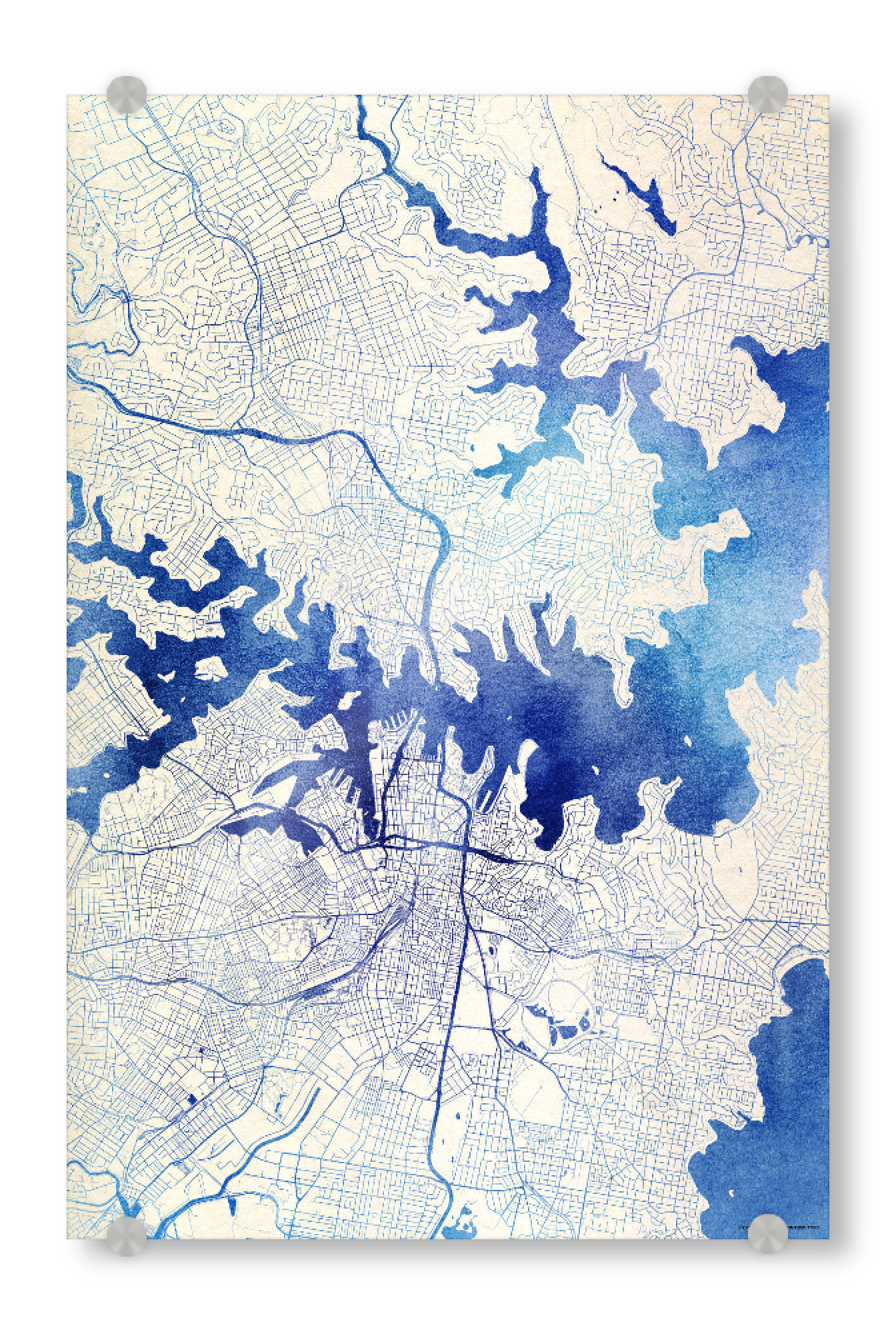 Acrylglasbild "Sydney Australien Blue Infusion Map II" artboxONE - Städte,Reise,Kartografie - Städte,Stadtkarte,Wasserfarbe,Rosequartz