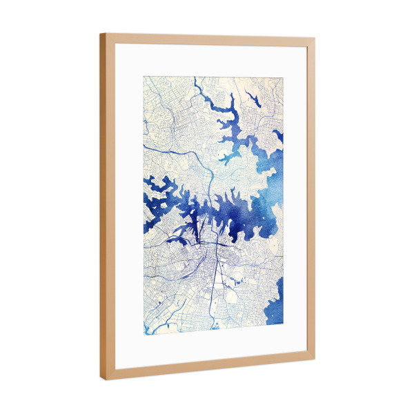 Poster mit Rahmen Kupfer "Sydney Australien Blue Infusion Map II" artboxONE - Städte,Reise,Kartografie - Städte,Stadtkarte,Wasserfarbe,Rosequartz