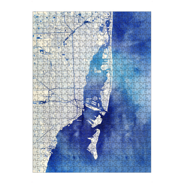 Puzzle Ravensburger "Miami USA Blue Infusion Map I" artboxONE - Städte,Reise,Kartografie - Städte,Stadtkarte,Wasserfarbe,Rosequartz - Bild städte
