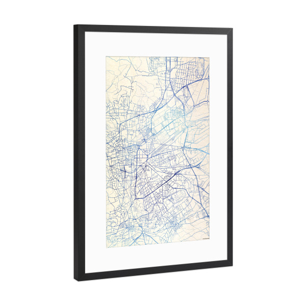 Poster mit Rahmen Schwarz (Metallic) "Clermont-Ferrand Frankreich Blue Infusion Map II" artboxONE - Städte,Reise,Kartografie