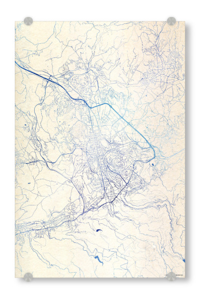 Acrylglasbild "Saint-Étienne Frankreich Blue Infusion Map I" artboxONE - Städte,Reise,Kartografie - Städte,Stadtkarte,Wasserfarbe,Rosequartz