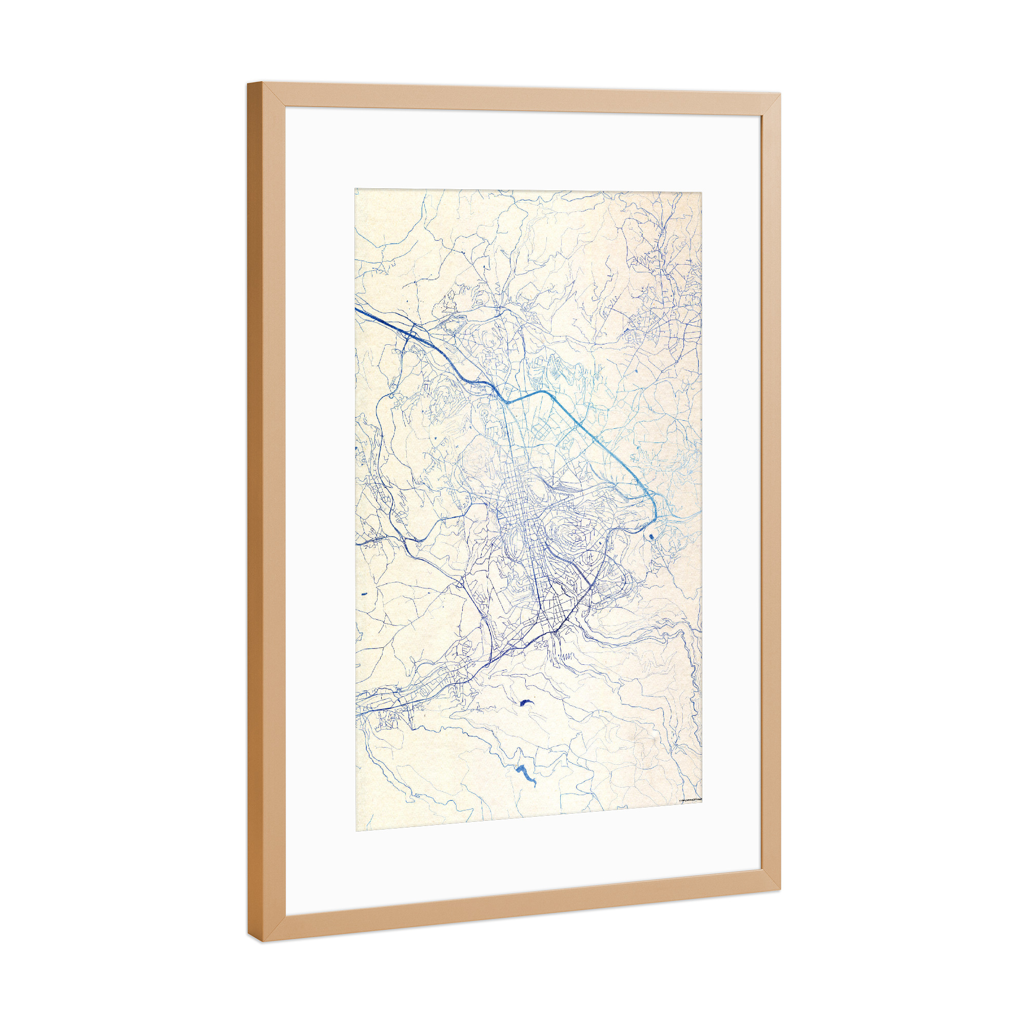 Poster mit Rahmen Kupfer "Saint-Étienne Frankreich Blue Infusion Map I" artboxONE - Städte,Reise,Kartografie