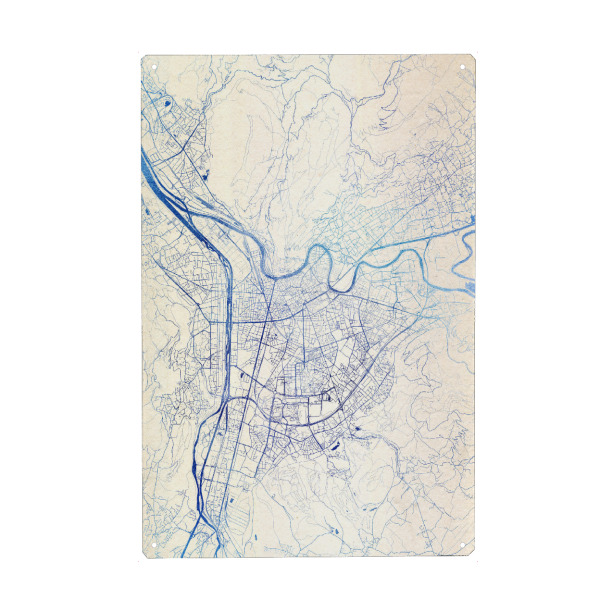 Metall Poster "Grenoble Frankreich Blue Infusion Map I" artboxONE - Städte,Reise,Kartografie - Städte,Stadtkarte,Wasserfarbe,Rosequartz - Blechschild