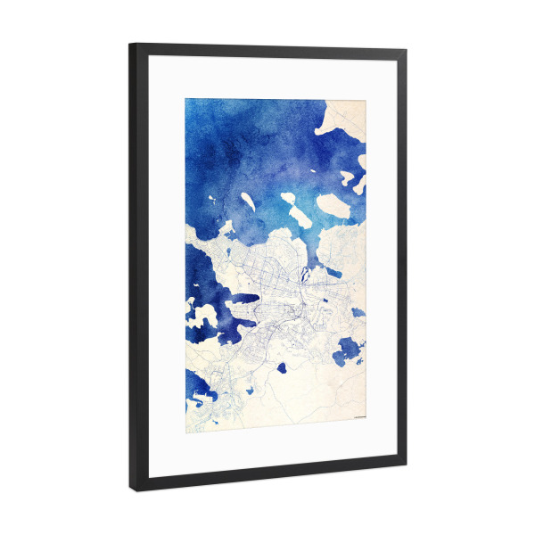 Poster mit Rahmen Schwarz (Metallic) "Reykjavík Island Blue Infusion Map I" artboxONE - Städte,Reise,Kartografie