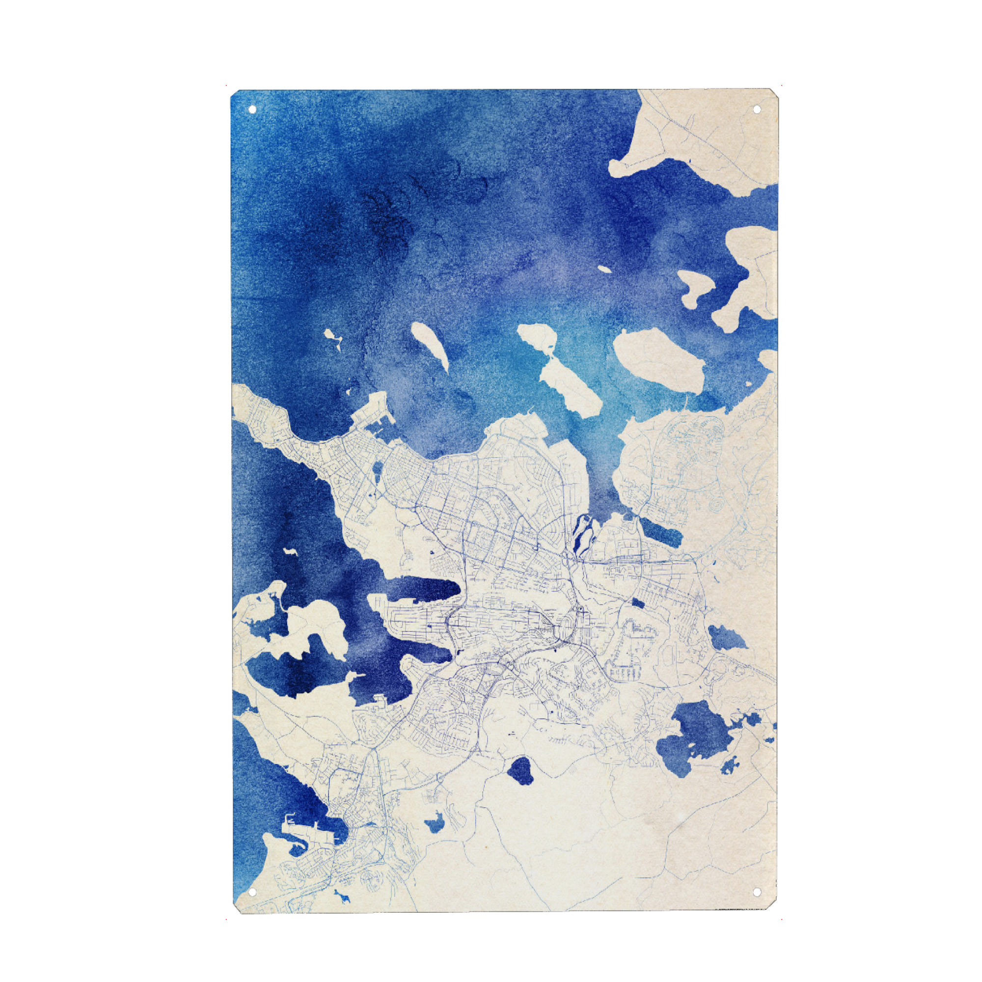 Holzbild "Reykjavík Island Blue Infusion Map I" artboxONE - Städte,Reise,Kartografie - Städte,Stadtkarte,Wasserfarbe,Rosequartz