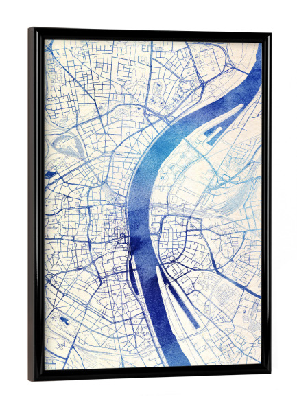 Poster mit schwarzem Rahmen "Köln Deutschland Blue Infusion Map II" artboxONE - Städte,Reise,Kartografie - Städte,Stadtkarte,Wasserfarbe,Rosequartz