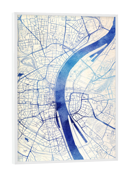 Poster mit weißem Rahmen "Köln Deutschland Blue Infusion Map II" artboxONE - Städte,Reise,Kartografie - Städte,Stadtkarte,Wasserfarbe,Rosequartz