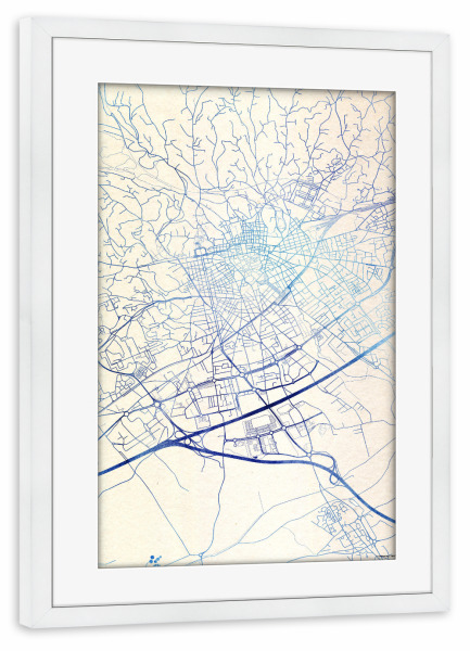 Poster mit Rahmen weiß "Nîmes Frankreich Blue Infusion Map I" artboxONE - Städte,Reise,Kartografie - Städte,Stadtkarte,Wasserfarbe,Rosequartz