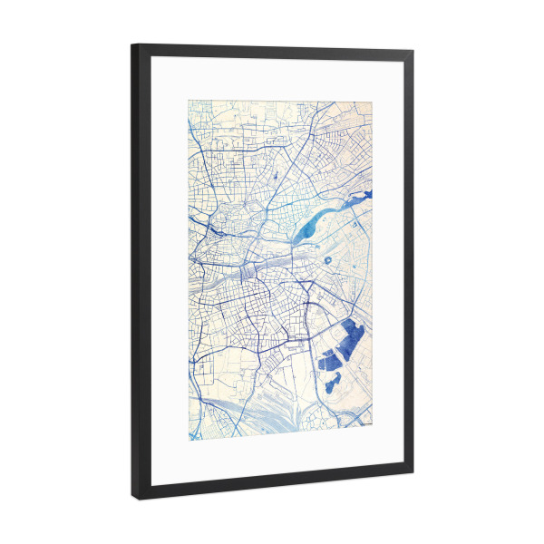 Poster mit Rahmen Schwarz (Metallic) "Nürnberg Deutschland Blue Infusion Map I" artboxONE - Städte,Reise,Kartografie
