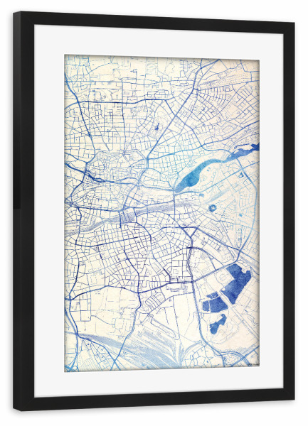 Poster mit Rahmen schwarz "Nürnberg Deutschland Blue Infusion Map I" artboxONE - Städte,Reise,Kartografie - Städte,Stadtkarte,Wasserfarbe,Rosequartz