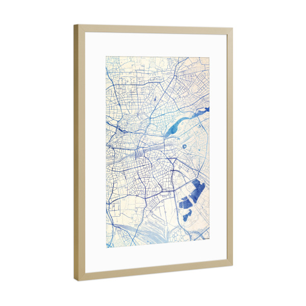 Poster mit Rahmen Gold "Nürnberg Deutschland Blue Infusion Map I" artboxONE - Städte,Reise,Kartografie - Städte,Stadtkarte,Wasserfarbe,Rosequartz