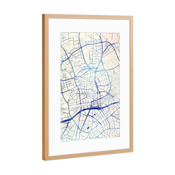 Poster mit Rahmen Kupfer "Essen Deutschland Blue Infusion Map I" artboxONE - Städte,Reise,Kartografie - Städte,Stadtkarte,Wasserfarbe,Rosequartz