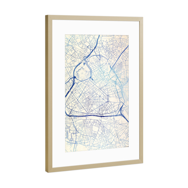 Poster mit Rahmen Gold "Lille Frankreich Blue Infusion Map II" artboxONE - Städte,Reise,Kartografie - Städte,Stadtkarte,Wasserfarbe,Rosequartz