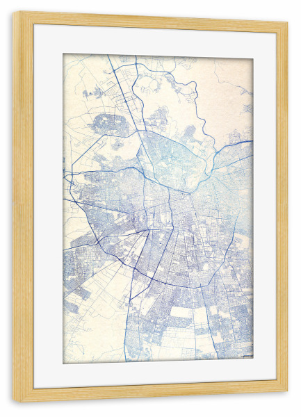 Poster mit Rahmen kiefer "Santiago-de-Chile Chile Blue Infusion Map I" artboxONE - Städte,Reise,Kartografie - Städte,Stadtkarte,Wasserfarbe,Rosequartz