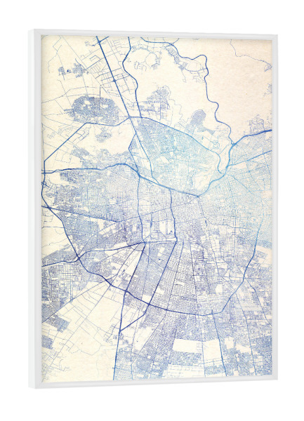 Poster mit weißem Rahmen "Santiago-de-Chile Chile Blue Infusion Map I" artboxONE - Städte,Reise,Kartografie