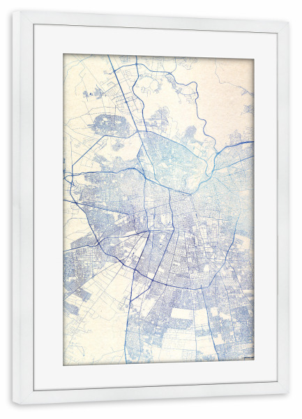 Poster mit Rahmen weiß "Santiago-de-Chile Chile Blue Infusion Map I" artboxONE - Städte,Reise,Kartografie - Städte,Stadtkarte,Wasserfarbe,Rosequartz